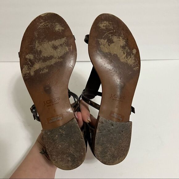 J. Crew Iris Sandals Patent Leather Tortoise Shell Brown Double Buckle Size 8 - Picture 9 of 12